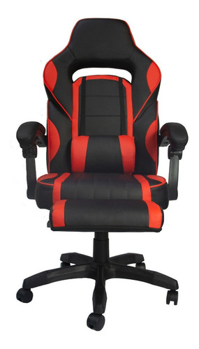 Silla de escritorio Audiotek MKZ-LKSGROJ2282-1 gamer ergonómica  negra y roja con tapizado de cuero sintético