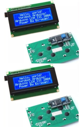 Kit 2x Pcs Display Lcd 20x4 Mais I2c Back Azul Para Arduíno