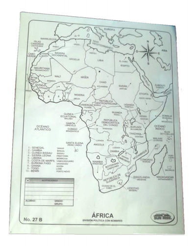 Mapa África División Política Con Nombres T/carta C/100 Pzs