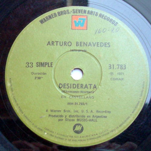 Desiderata ( Poema) Arturo Benavedes - Les Crane / Vinilo 7´