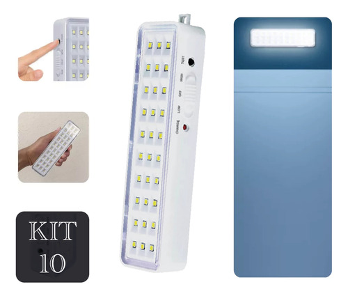 10 Luminária Emergência Lâmpada 30 Leds Recarregável Bivolt
