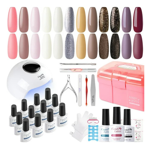 Kit De Uñas De Gel Candy Lover Con Lámpara Led Uv Paquete 3