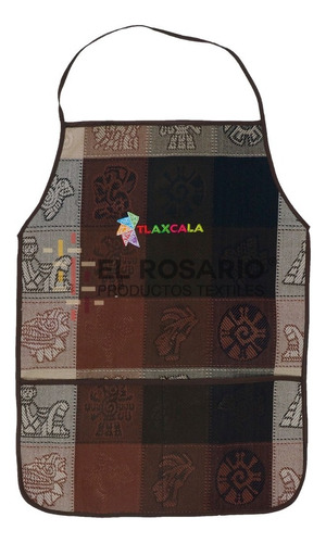 Mandil Artesanal Mexicano - Pedido Personalizado Color Café Canela Diseño De La Tela Prehispanica