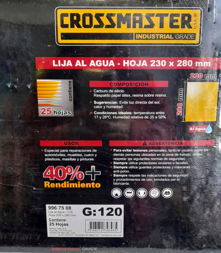 Crossmaster Lija Al Agua Tela Hoja 230x280mm x 25 Unidades cantidad de granos 80