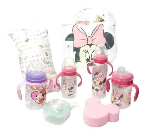Disney Minnie Mouse Set Regalo Para Bebe Mamadera Gigante