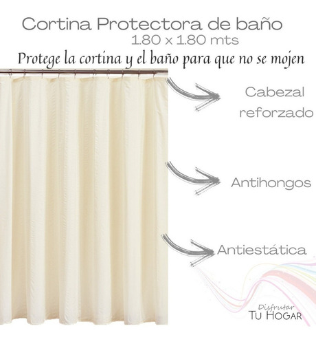 Imagen 3 de 7 de Cortina Baño Ducha Tela Bristol + Protector + Ganchos Oregon