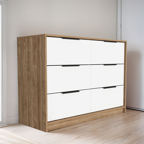 Comoda Kassio Dos Puertas Abatibles Café Claro Y Blanco