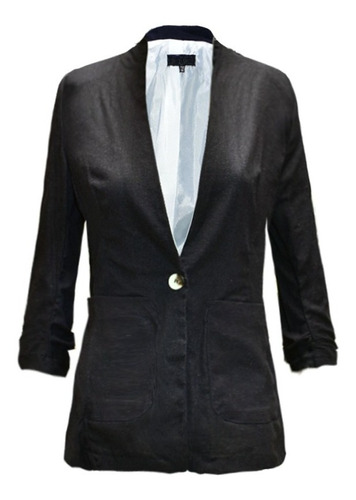 Blazer Mujer Saco De Lino Manga Plisada Con Botones