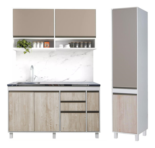 Combo Mueble Cocina Alacena 140 Cm  + Bajo Mesada 140 Cm + Despensero 210x45 Sorrento Ricchezze