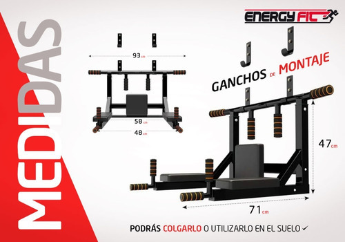 Barra Dominadas Desmontable Pared Multifuncional 300k Reforzada Triple Energy Fit