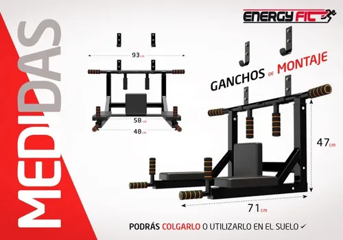 Barra Dominadas Desmontable Pared Multifuncional 300k Reforzada Triple  Energy Fit