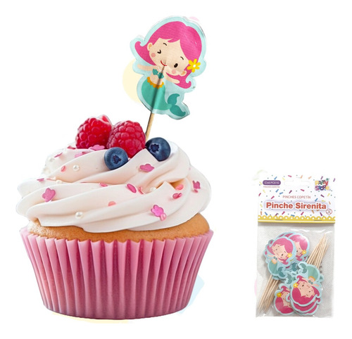 Pinche Adorno Cupcake Sirena De Mar Copetin Infantil X20