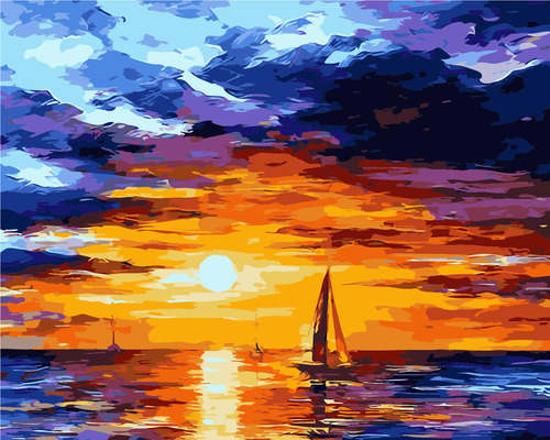 Pintura Números Atardecer En El Mar 40x50 C/bastidor