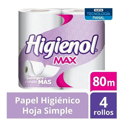 Papel Higienico Max Hoja Simple Panal Higienol 4x 80mt X12