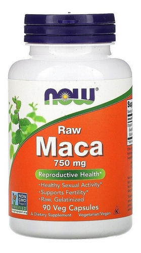 Maca Cru Raw Maca Now Foods 750 Mg 90 Cápsulas Vegetais Sabor Neutro