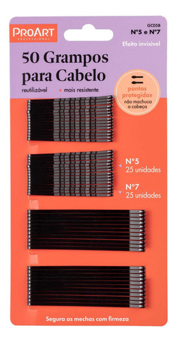 50 Grampos Para Cabelos N5 E N7 Preto - Proart