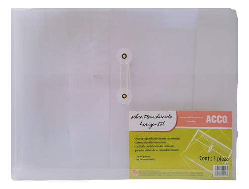 Set De Sobres Translucidos Horizontal Carta Acco C/4pzs