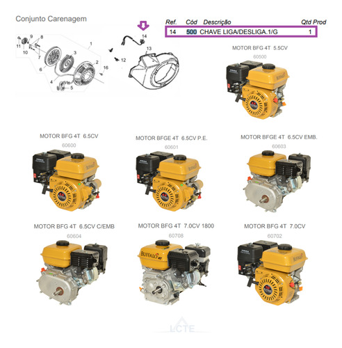 Kit 5un Chave Liga/desliga Motor 5.5/6.5/7/8/13/15hp-500