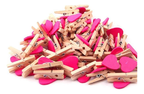 Mini Pinza De Madera Corazón Rosa Fiusha Decoración 50 Pzas