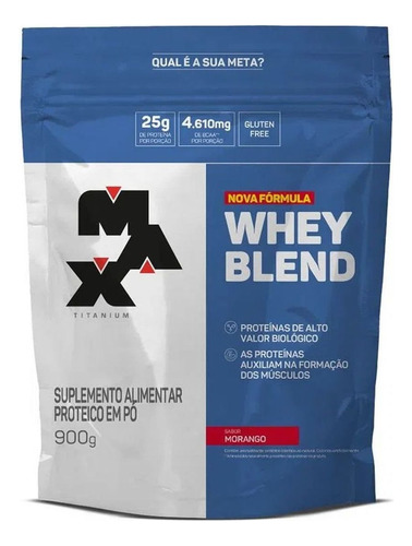 Suplemento em pó Max Titanium  Whey Blend proteínas Whey Blend sabor  morango em pote de 900g