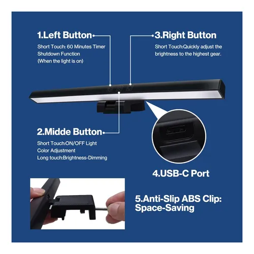 Barra De Luz De Monitor Laliled, Lámpara De Computadora Con