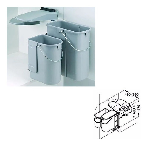 Imagen 1 de 5 de Cubo Cesto Residuos Cod. Hafele 502.50.032 Doble 1x10- 1x19l