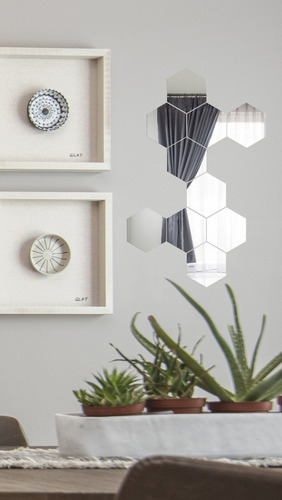 Espelho Decorativo Acrílico 10 Prata Hexagonal Sala G Moldura Sem Moldura