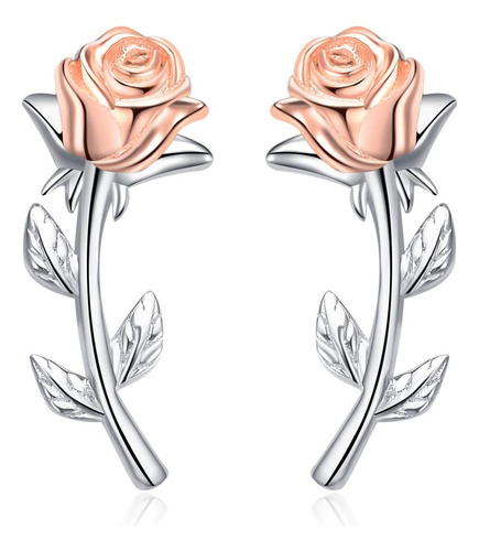 Yfn Rose Stud Pendientes Plata De Ley 925 Rose Flower Pendie