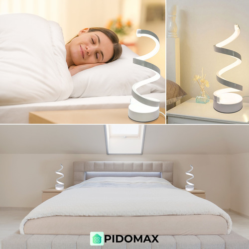 Lámpara Velador Led Usb Espiral 3 Tonos Luz Metálica Ondas Blanco