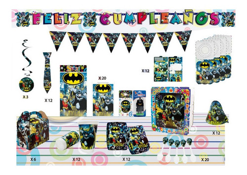 Set Kit Decoración Infantil Batman 36 Invitados + Regalo