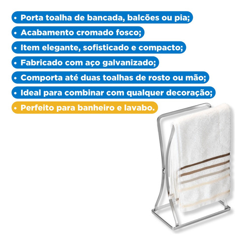 Porta Toalha Rosto Mão Bancada Lavabo Banheiro Cromado Fosco