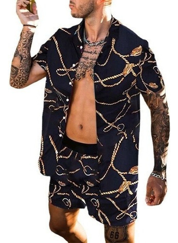 Conjunto De Camisa De Manga Corta Con Estampado Playa Hawái