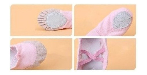 Imagen 3 de 7 de Zapatilla Ballet Lona Puntera Cuero Rosa Danza -tuproductouy