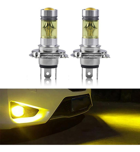 2 Unidades H4 100w 4300k Led Amarelo Projetor Nevoeiro