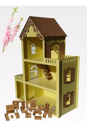 Casa de Boneca Rainbow High Doll House 3 Andares Em Madeira 574330 - mga