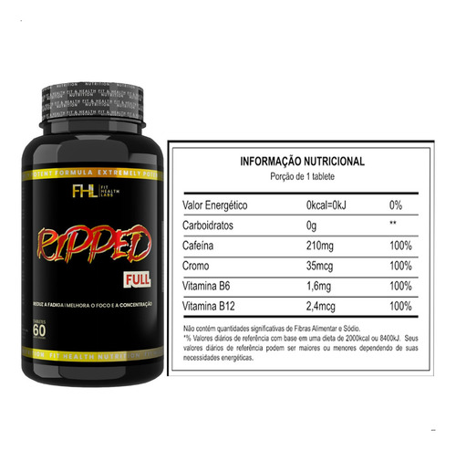 Ripped Full Foco Concentração Elimina A Fadiga 60 Comprimido Sabor Sem