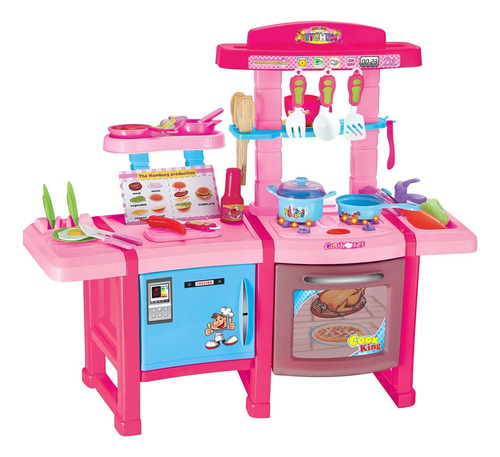 Brinquedo Infantil Chef Cozinha Fogão Maleta Rodinha 2 Em 1 Cor Rosa