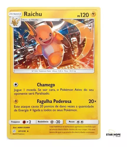 Carta Pokémon Pikachu ou Raichu Diversos Modelos Escolha Pronta