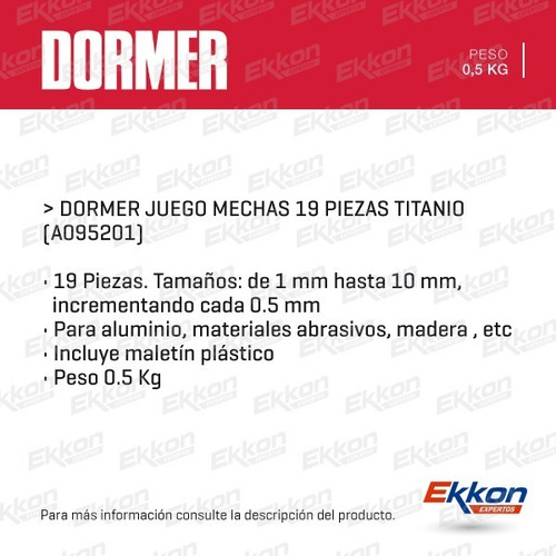 Imagen 2 de 9 de Juego De Mechas Dormer 19 Pzas Titanio Taladro A095201
