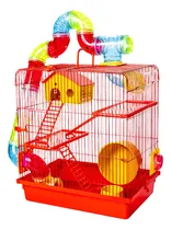 Comprar Gaiola Com Casinha E Tubo Para Hamster 3 Andares Vermelho