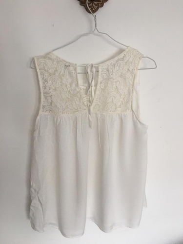 Blusa/ Top/ Musculosa Blanca Algodón Puntilla Y Encaje