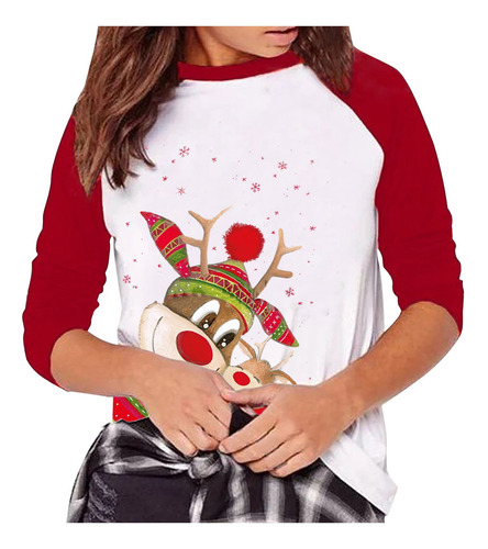 Imagen 4 de 6 de Moda Mujer Navidad Cuello Redondo Manga Larga Patchwork 9696