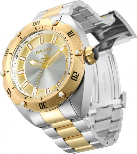 Invicta Venom 33763 50mm Original Todo Em Aço Duo Color Cor Da Correia Prateado Cor Do Bisel Dourado Cor Do Fundo Dourado