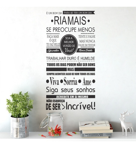 Adesivo Decorativo De Parede Frases Viva Sorria Ame Acredite Cor Preto