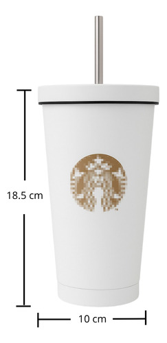 Vaso Liso De Metal De 600 Ml Con Tapa Y Popote Color Blanco (clicuc)