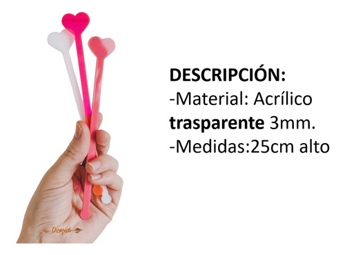 Agitadores San Valentín De Acrílico Transparente 30 Pzs Mdf3