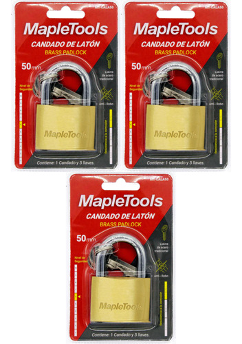3 Candados De Laton 50 Mm Maple Tools