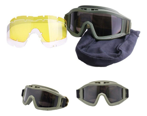 Lentes De Tiro Militares Airsoft Táctica Goggles 3 Lentes