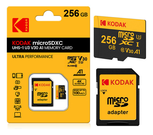 Tarjeta De Memoria Microsdxc Kodak U3 V30 A1 De 256 Gb