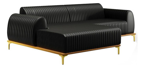 Sofá 245cm 4 Lugares Com Chaise Esquerdo Pés Gold Molino B-1 Cor Preto Desenho Do Tecido Liso